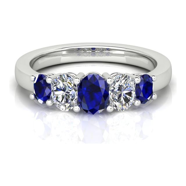 18ct White Gold Ceylon Sapphire & Diamond Anniversary Ring