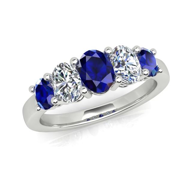 18ct White Gold Ceylon Sapphire & Diamond Anniversary Ring