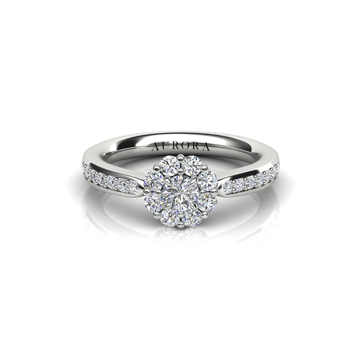 18ct White Gold Diamond Halo Engagement Ring