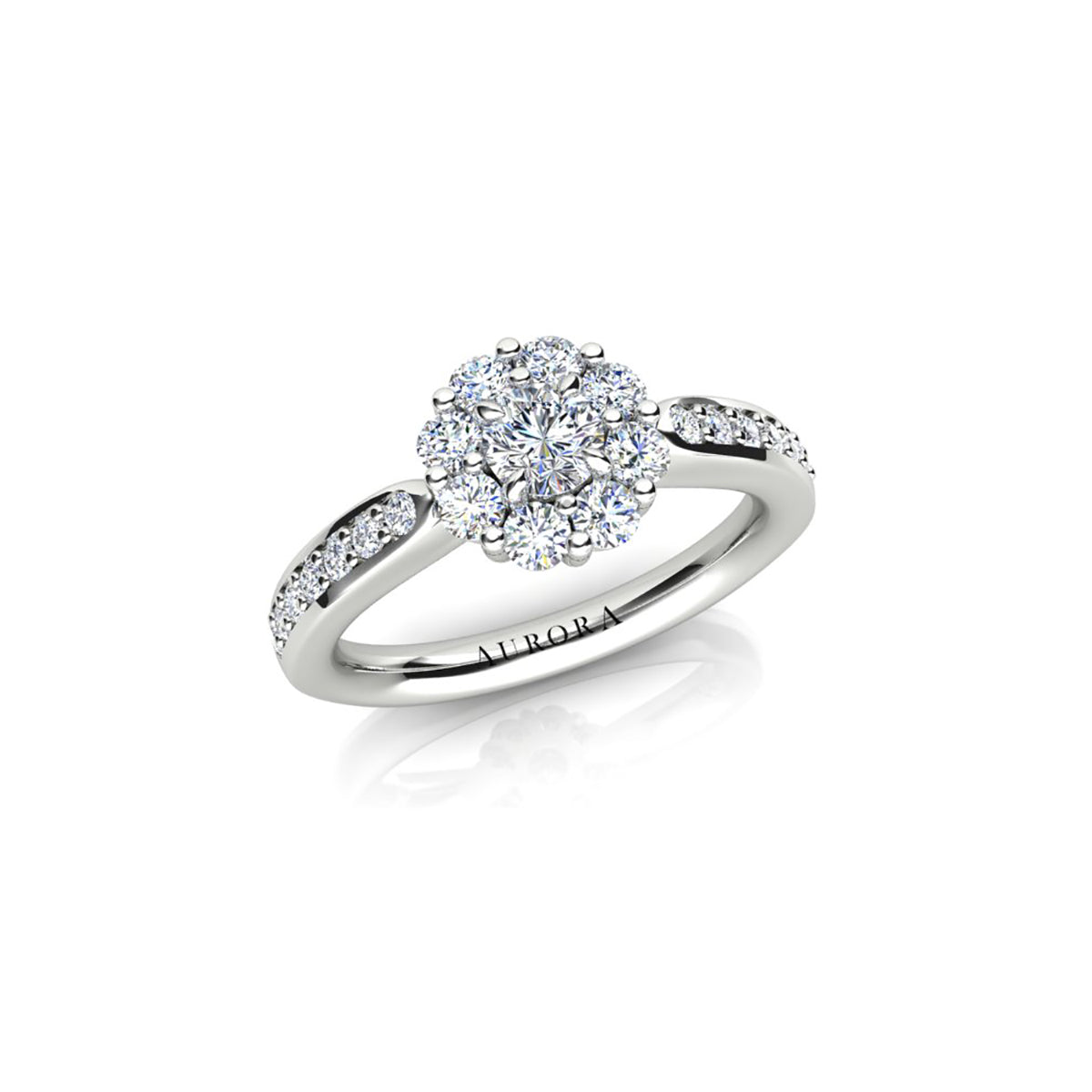 18ct White Gold Diamond Halo Engagement Ring