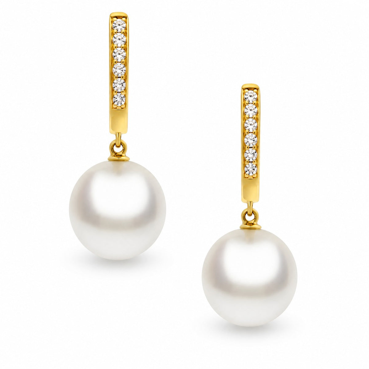 AUTORE 18ct Yellow Gold Diamond & Pearl Huggie Earrings