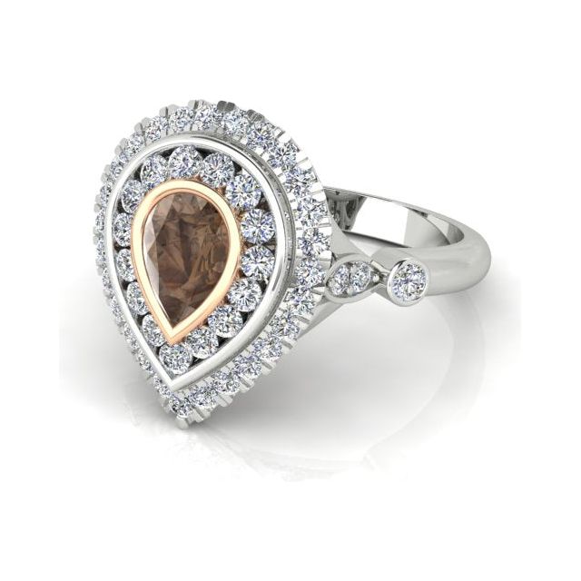 18ct White & Rose Gold Pear Champagne Diamond Ring