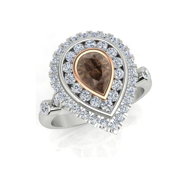 18ct White & Rose Gold Pear Champagne Diamond Ring
