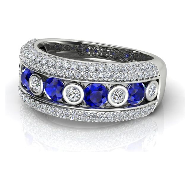 18ct White Gold Pavé & Channel Ceylon Sapphire & Diamond Ring