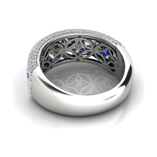 18ct White Gold Pavé & Channel Ceylon Sapphire & Diamond Ring