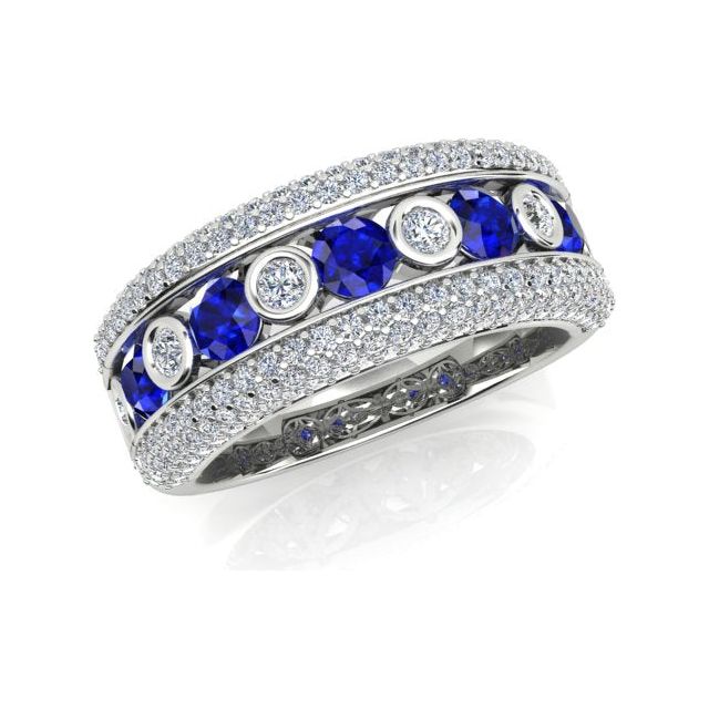 18ct White Gold Pavé & Channel Ceylon Sapphire & Diamond Ring