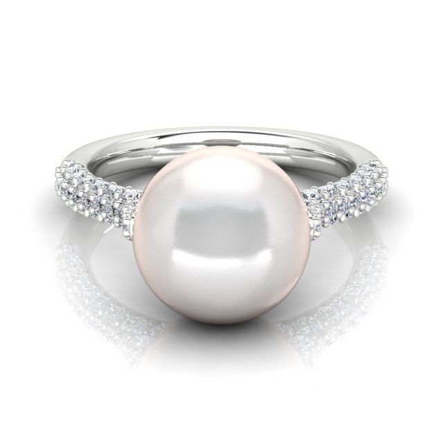 18ct White Gold Diamond Set South Sea Pearl Dress Ring