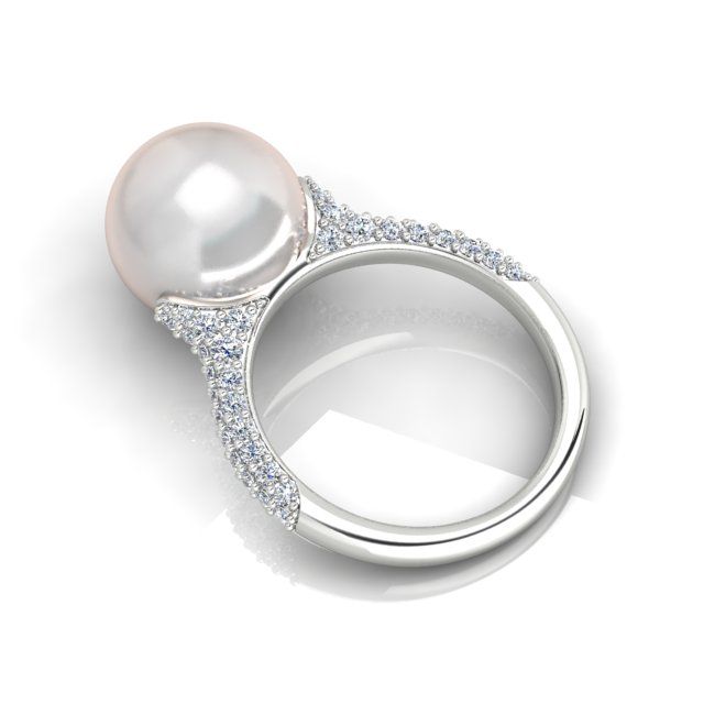 18ct White Gold Diamond Set South Sea Pearl Dress Ring