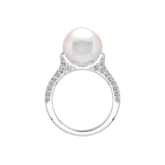 18ct White Gold Diamond Set South Sea Pearl Dress Ring