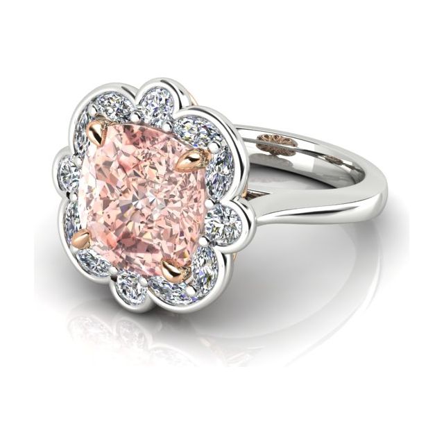 18ct White & Rose Gold Peach Tourmaline & Diamond Ring