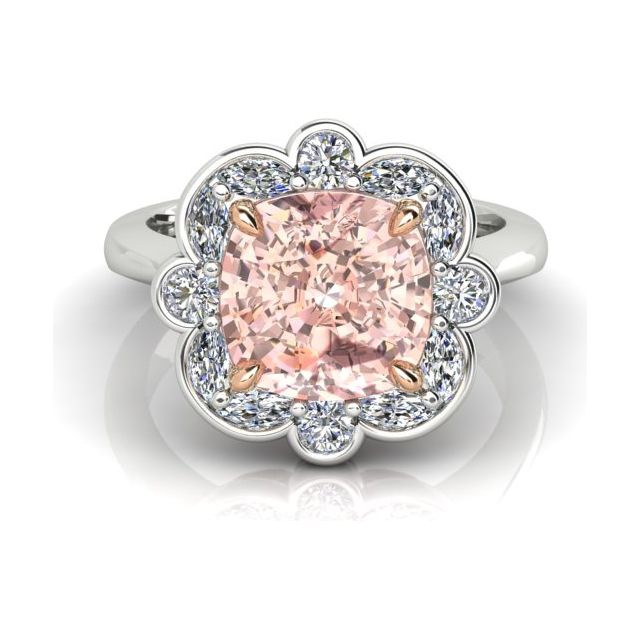 18ct White & Rose Gold Peach Tourmaline & Diamond Ring