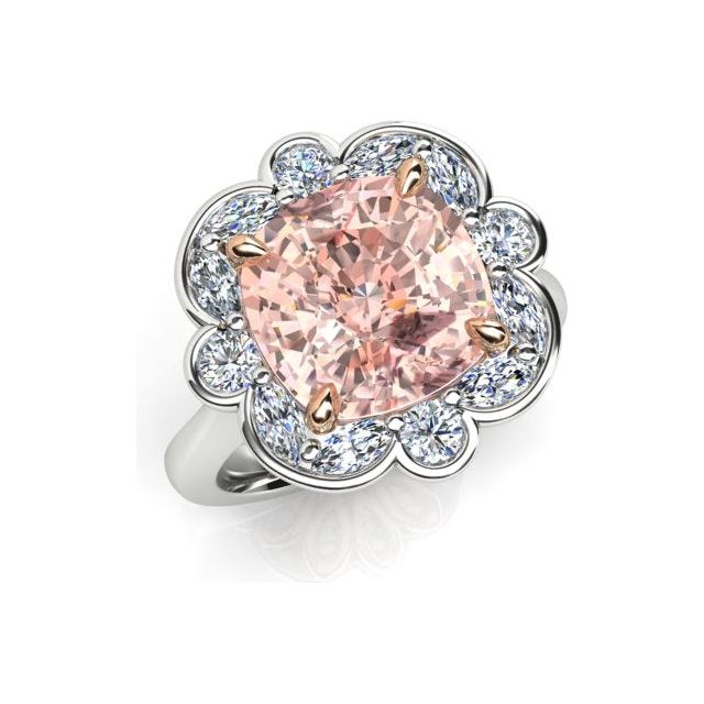 18ct White & Rose Gold Peach Tourmaline & Diamond Ring
