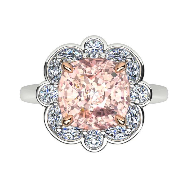 18ct White & Rose Gold Peach Tourmaline & Diamond Ring