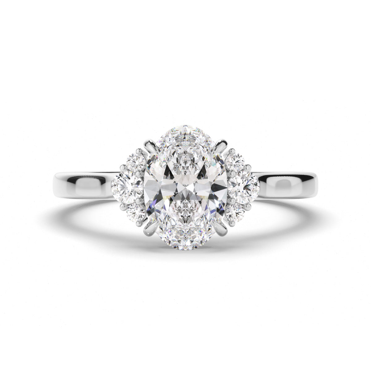 Oval Cut Diamond Engagement Ring with Diamond Cluster Sides