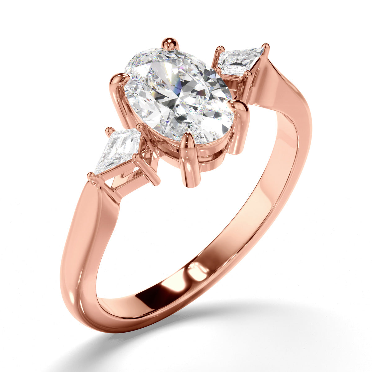 Oval Cut Diamond Trilogy Engagement Ring with Kite Sides