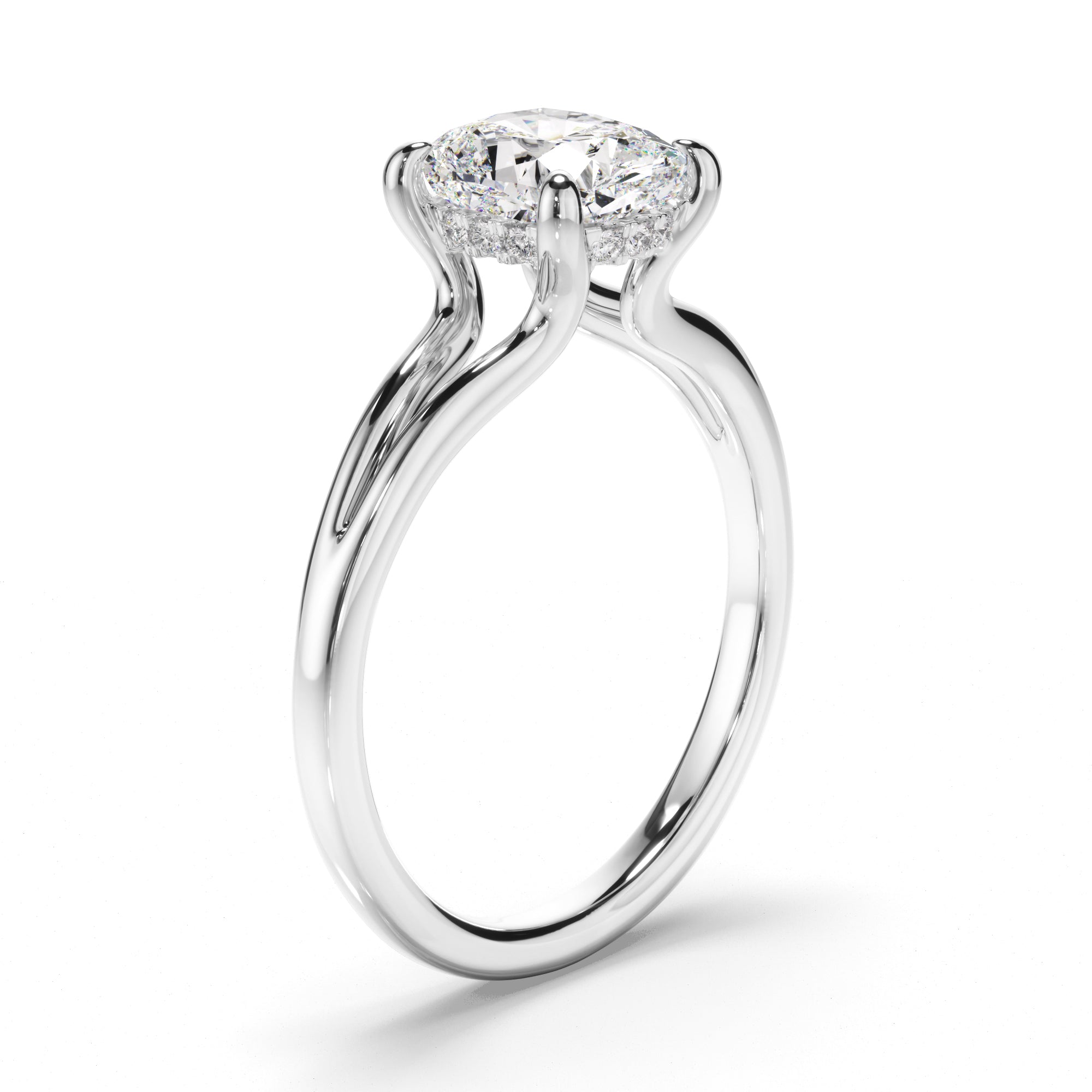 Cushion Cut Diamond Solitaire Hidden Halo Engagement Ring