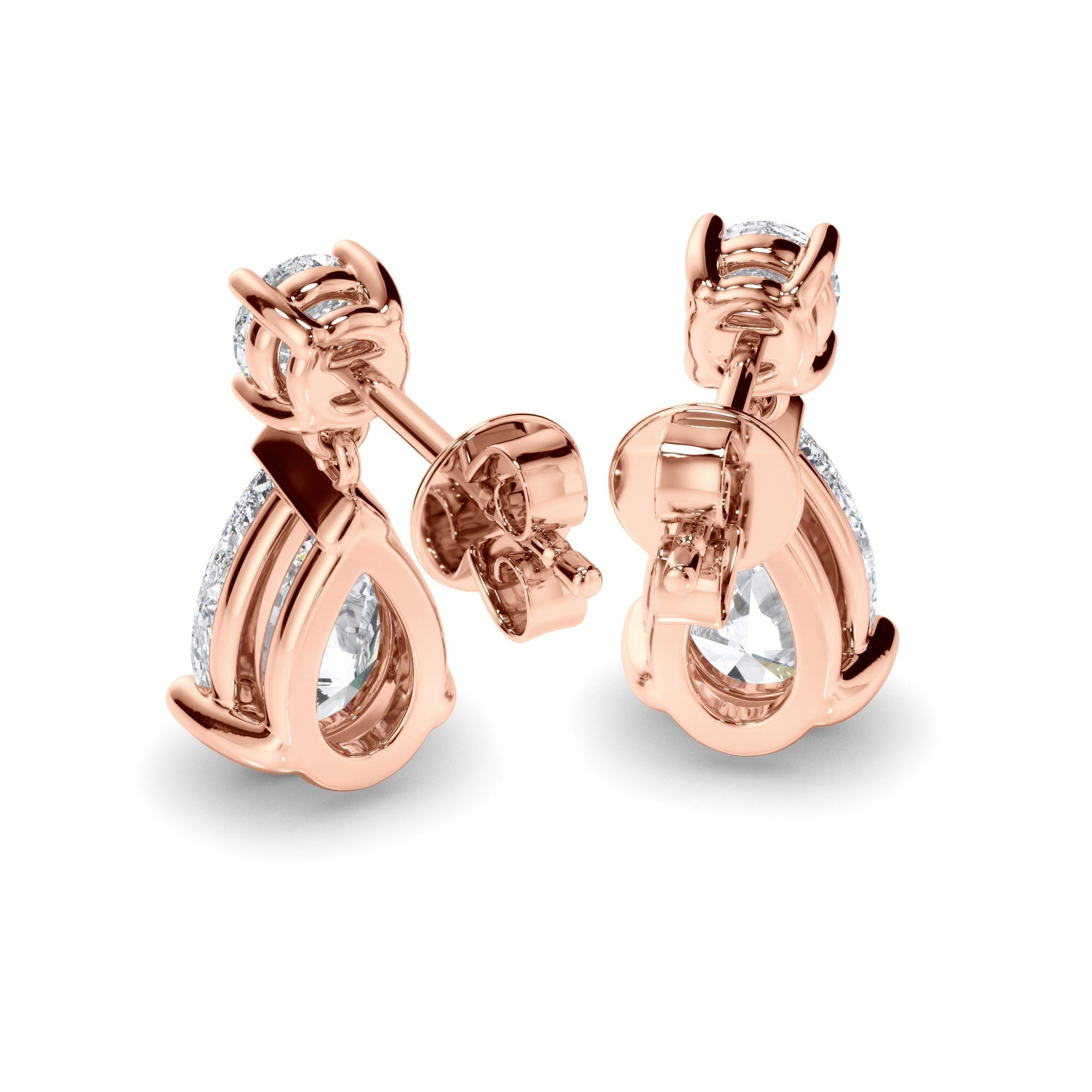 Pear & Round Brilliant Cut Diamond Drop Stud Earrings