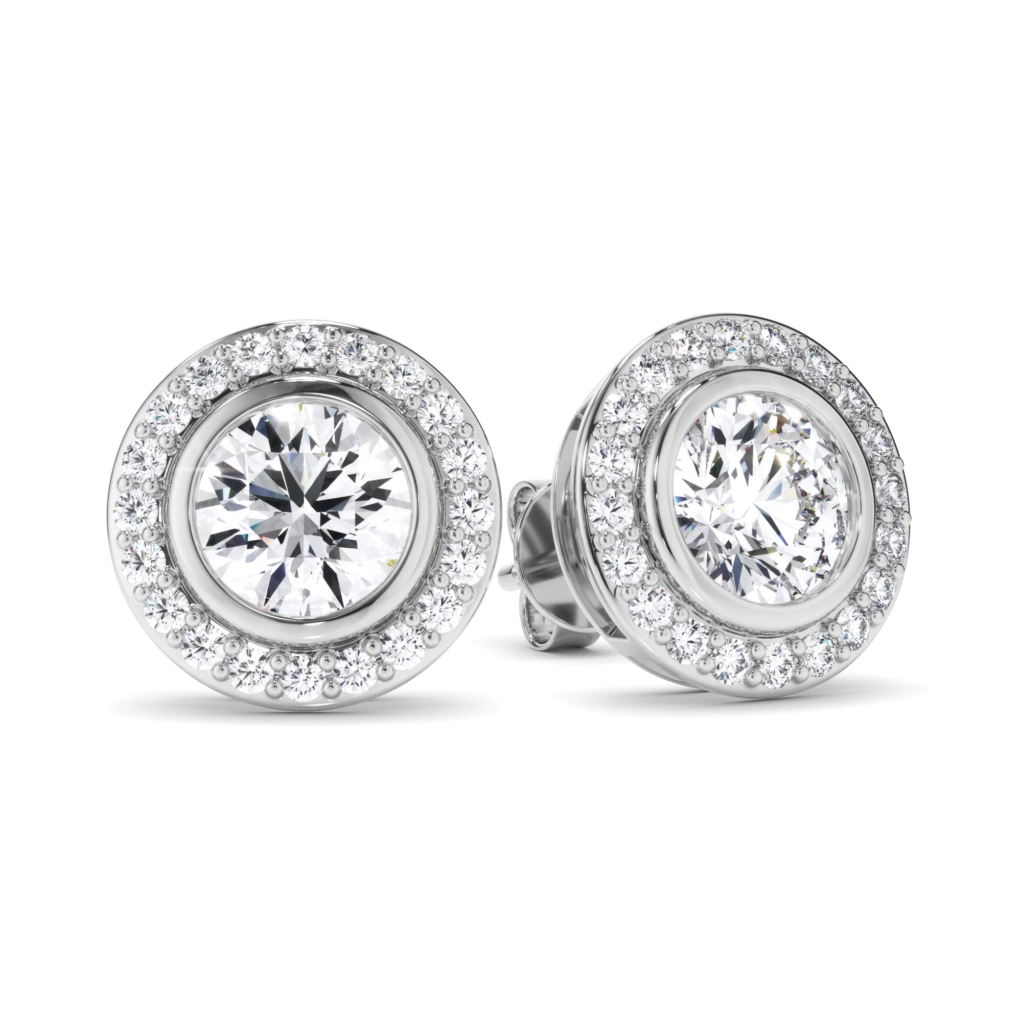 Round Brilliant Cut Diamond Halo Stud Earrings