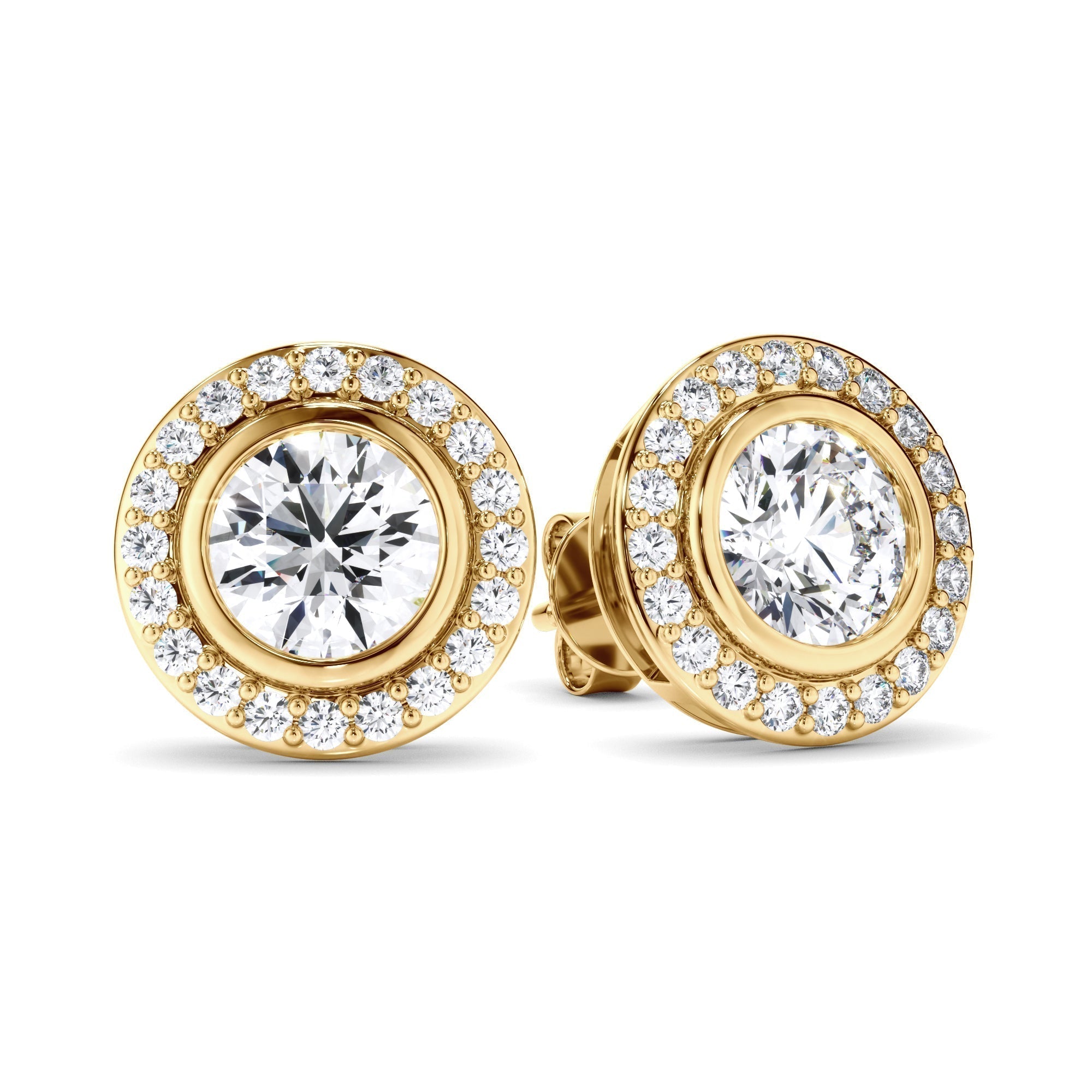Round Brilliant Cut Diamond Halo Stud Earrings