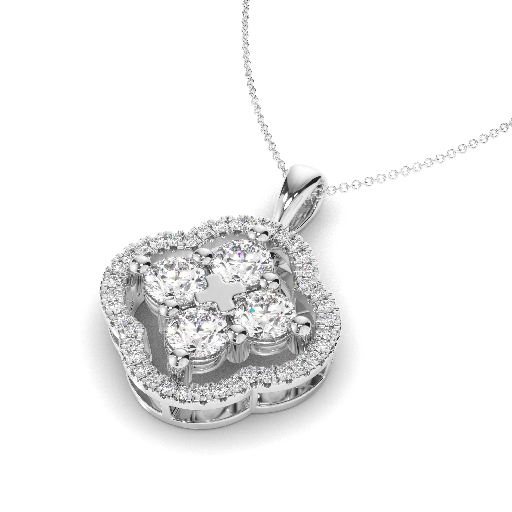 Round Brilliant Cut Diamond Clover Pendant
