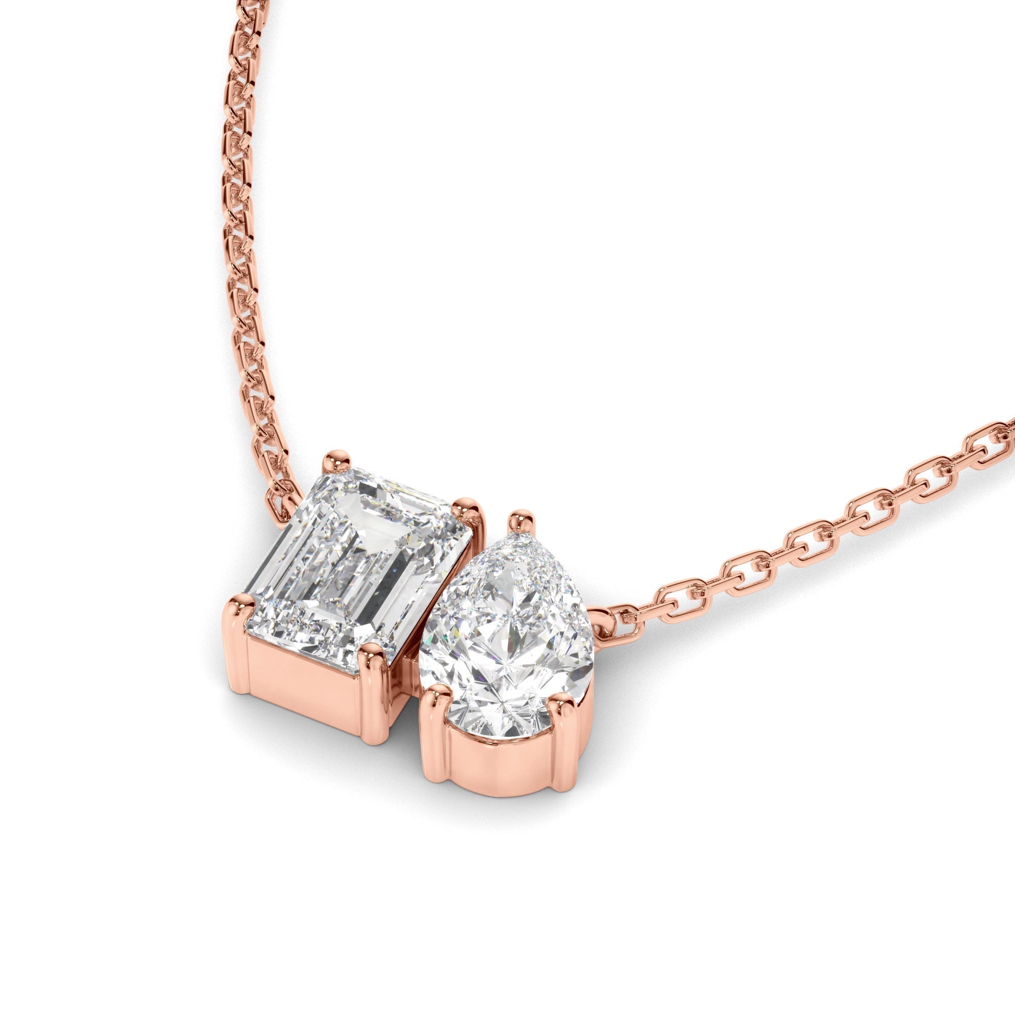 Emerald & Pear Cut Diamond Toi et Moi Necklet