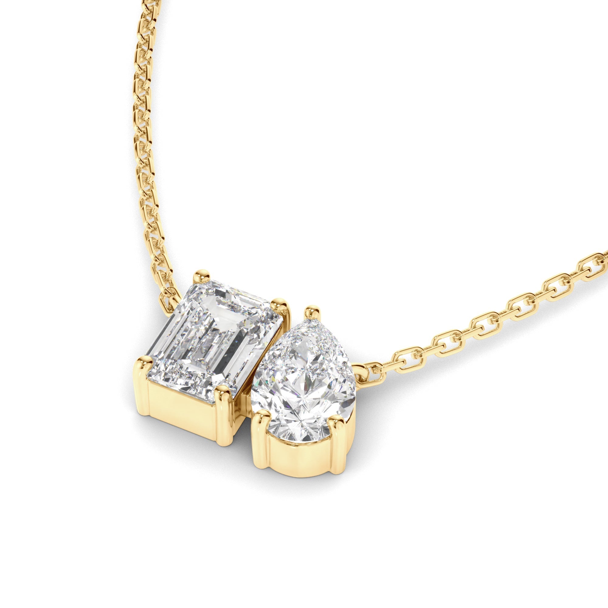 Emerald & Pear Cut Diamond Toi et Moi Necklet