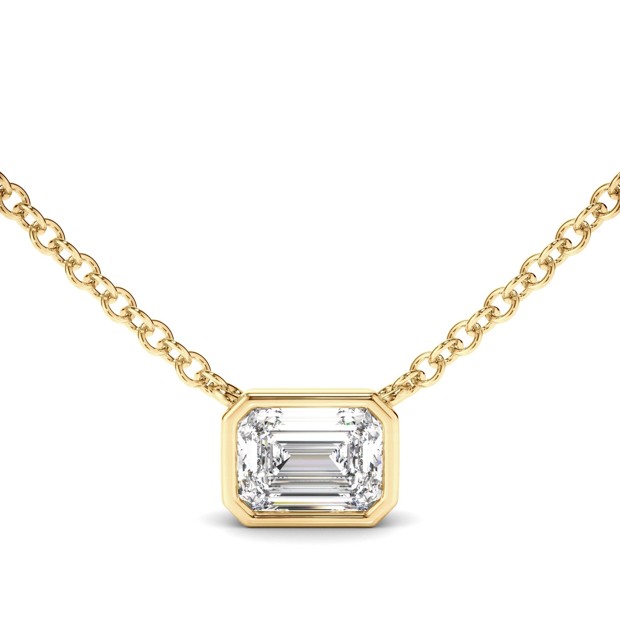 Emerald Cut Diamond Bezel Set Necklet