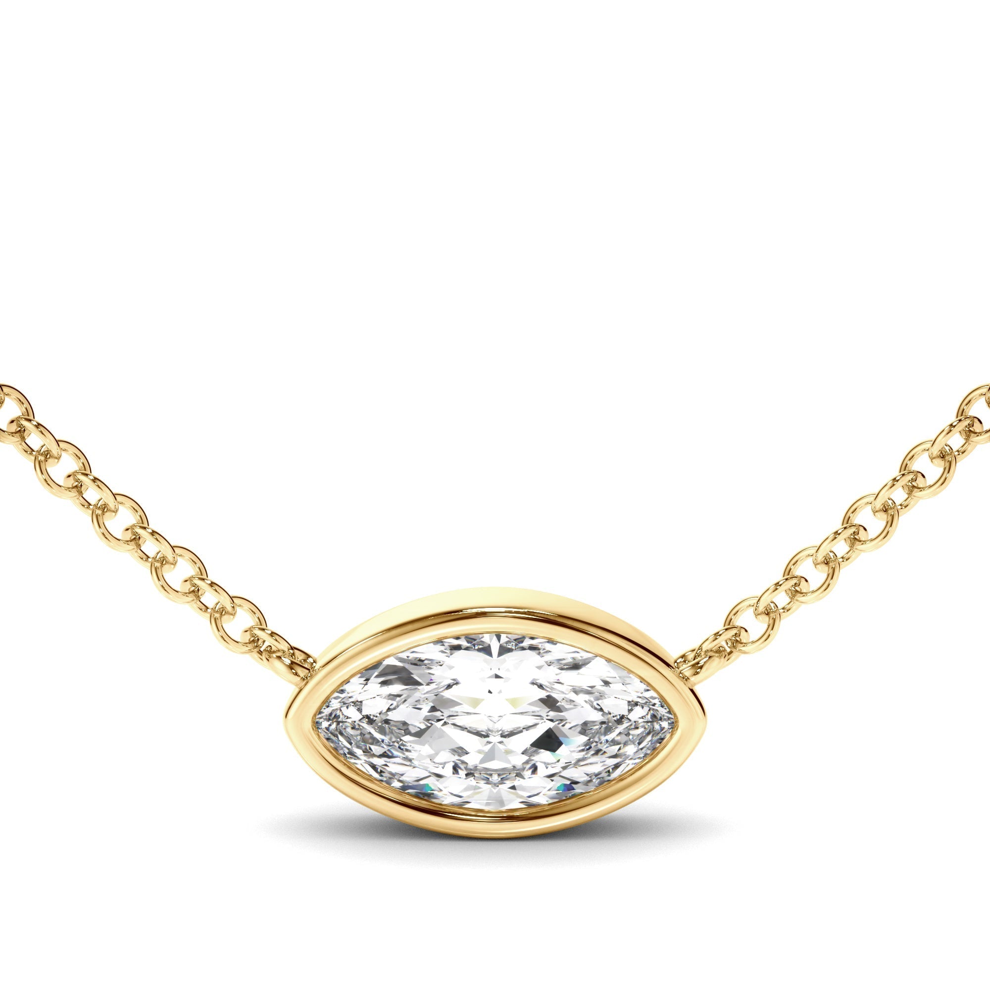 East West Marquise Cut Diamond Bezel Set Solitaire Necklet