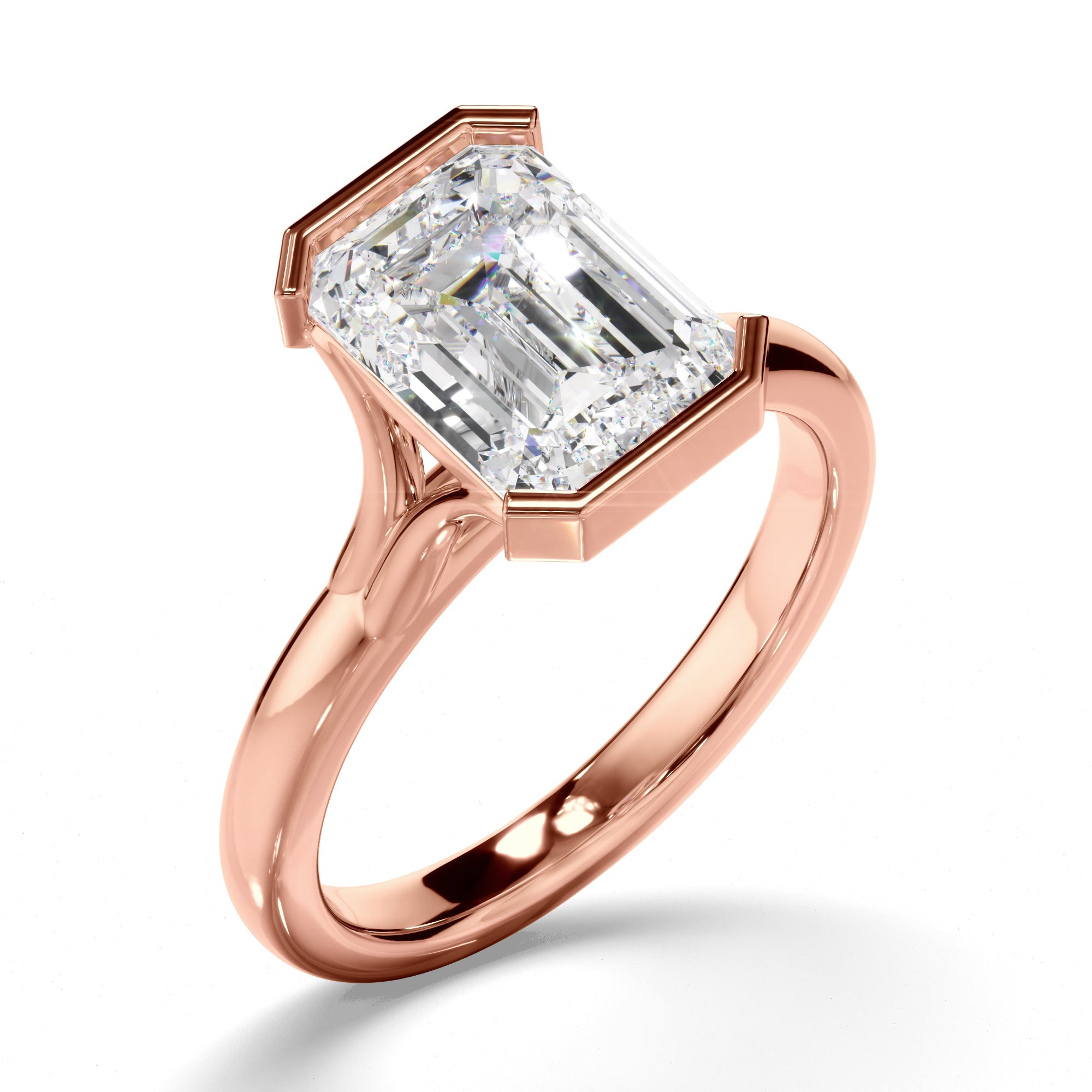 Emerald Cut Diamond Half-Bezel Set Engagement Ring