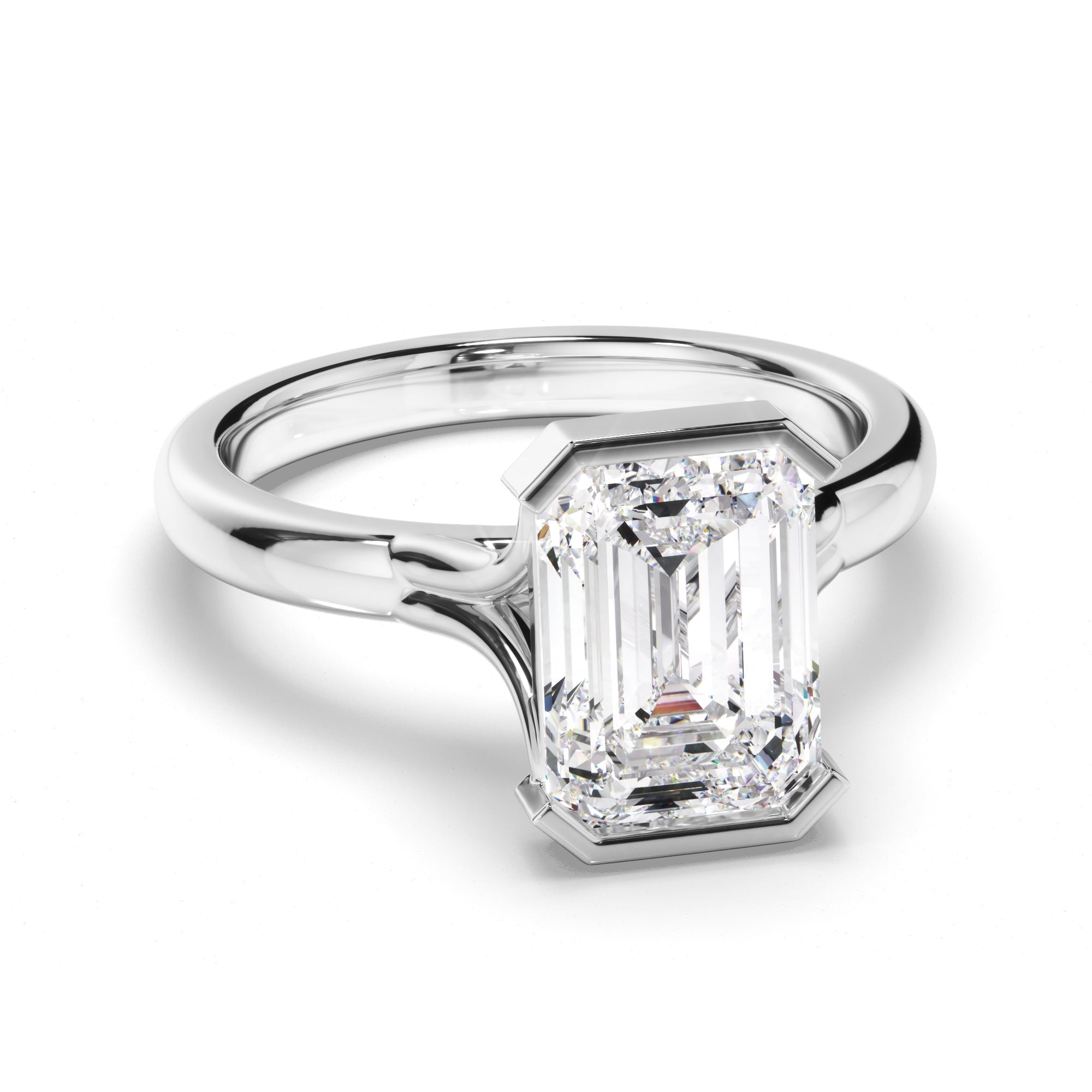 Emerald Cut Diamond Half-Bezel Set Engagement Ring