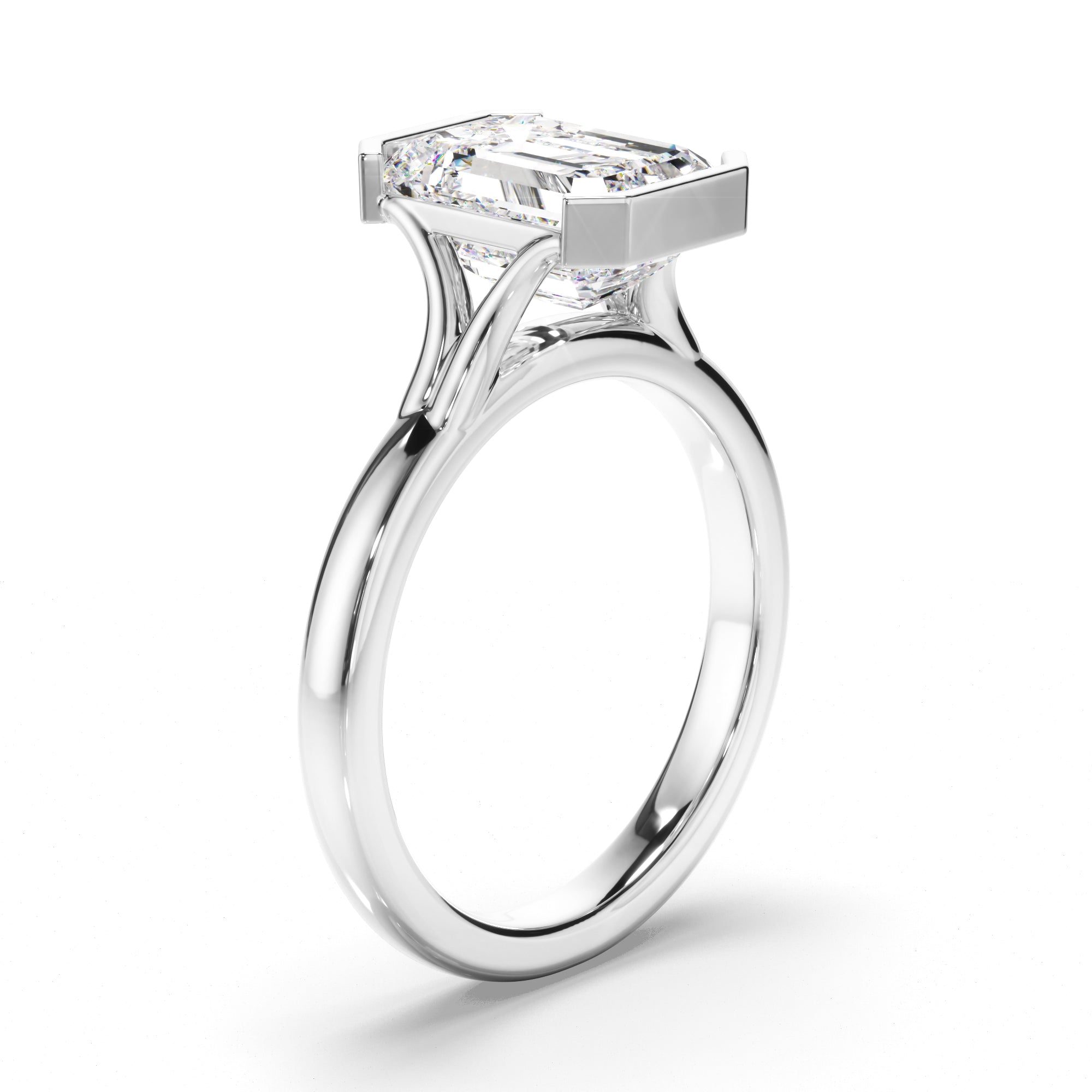 Emerald Cut Diamond Half-Bezel Set Engagement Ring
