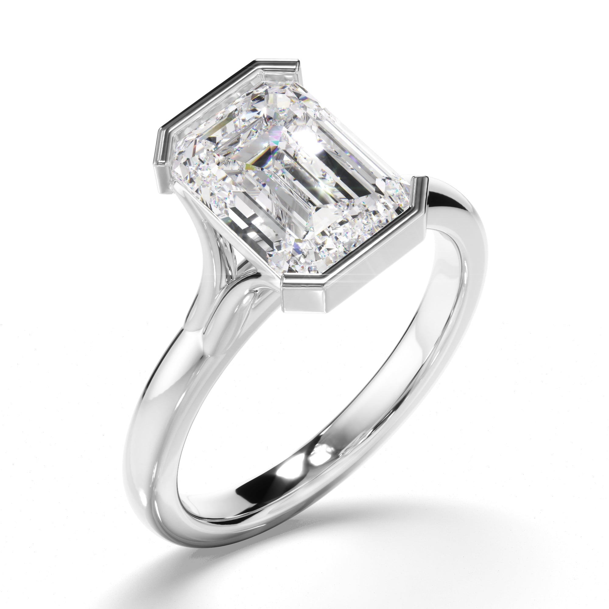 Emerald Cut Diamond Half-Bezel Set Engagement Ring