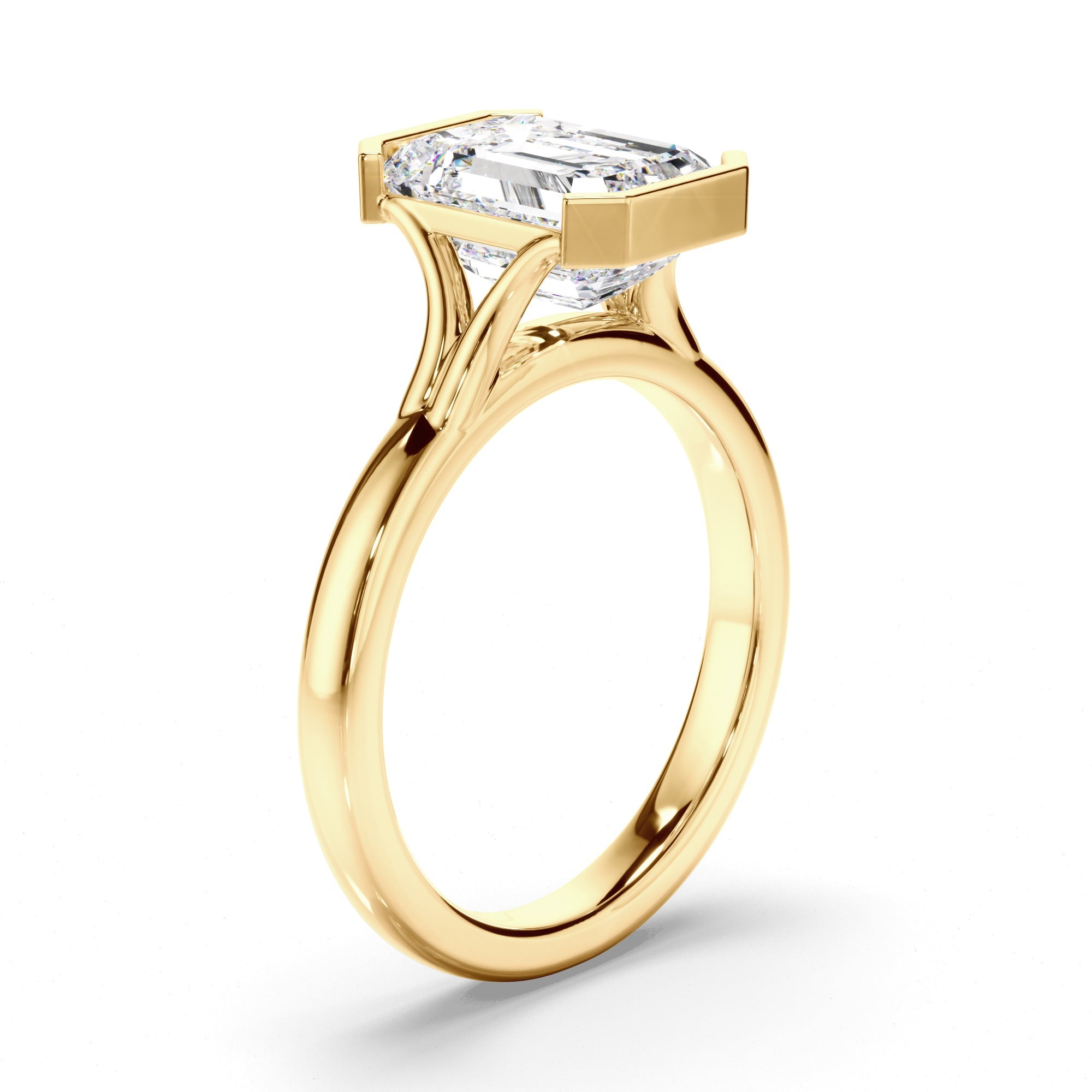 Emerald Cut Diamond Half-Bezel Set Engagement Ring
