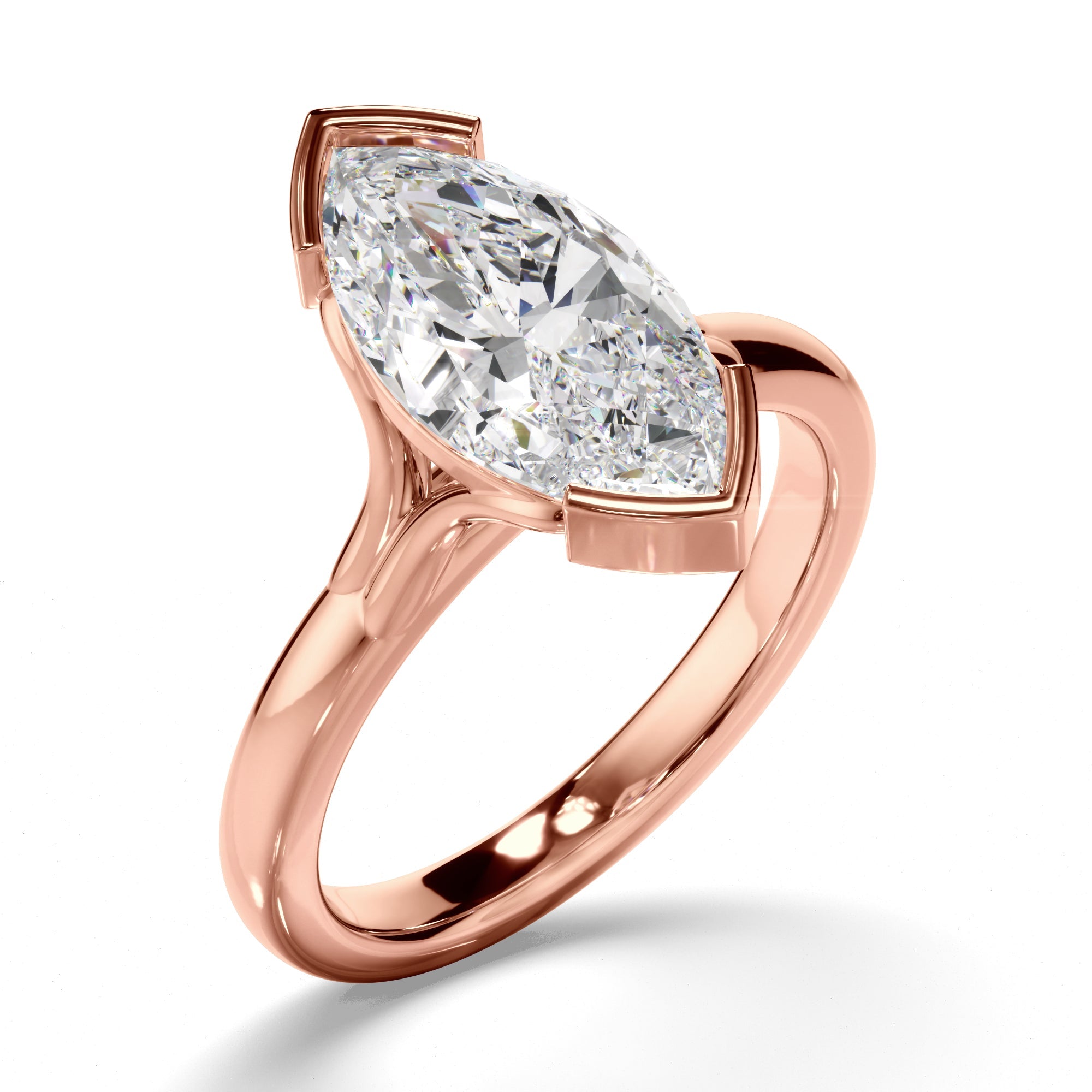 Marquise Cut Diamond Half-Bezel Set Engagement Ring