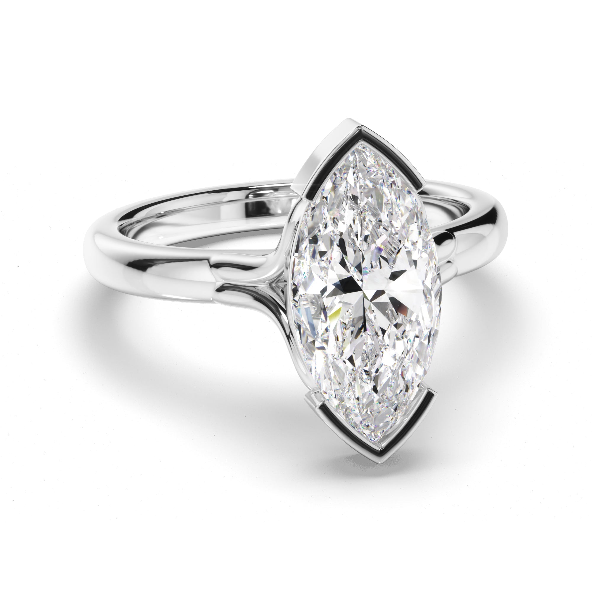 Marquise Cut Diamond Half-Bezel Set Engagement Ring