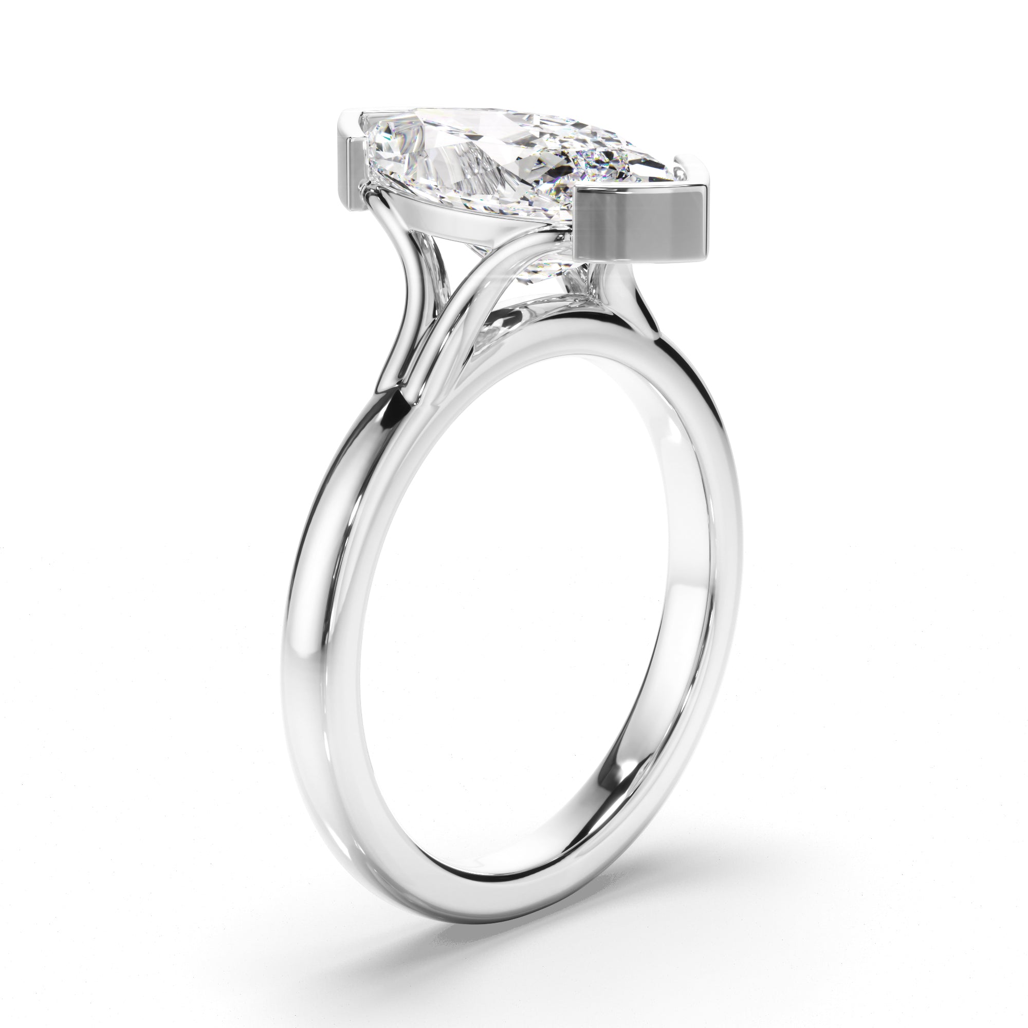 Marquise Cut Diamond Half-Bezel Set Engagement Ring