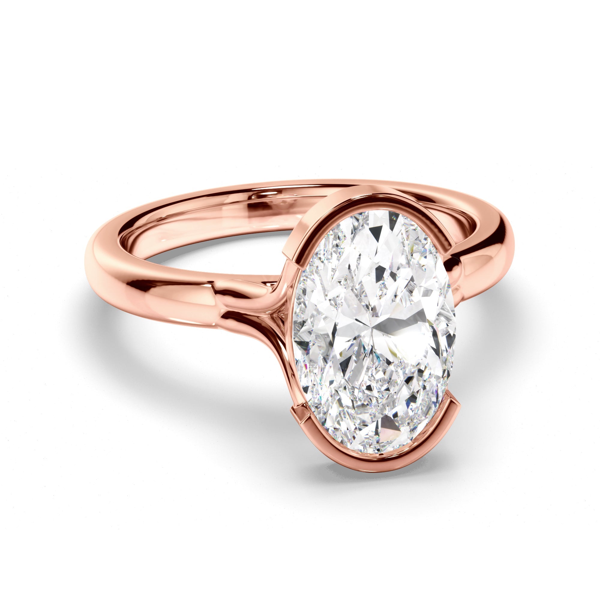 Oval Cut Diamond Half-Bezel Set Engagement Ring