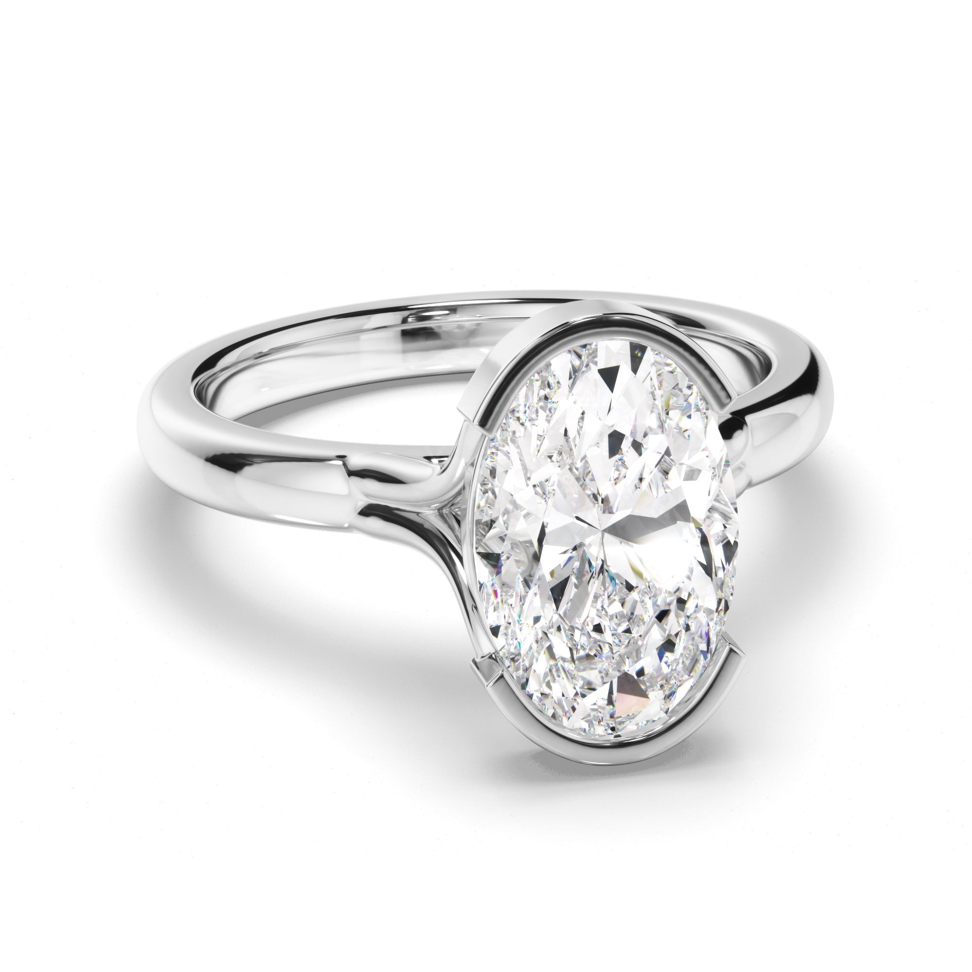 Oval Cut Diamond Half-Bezel Set Engagement Ring