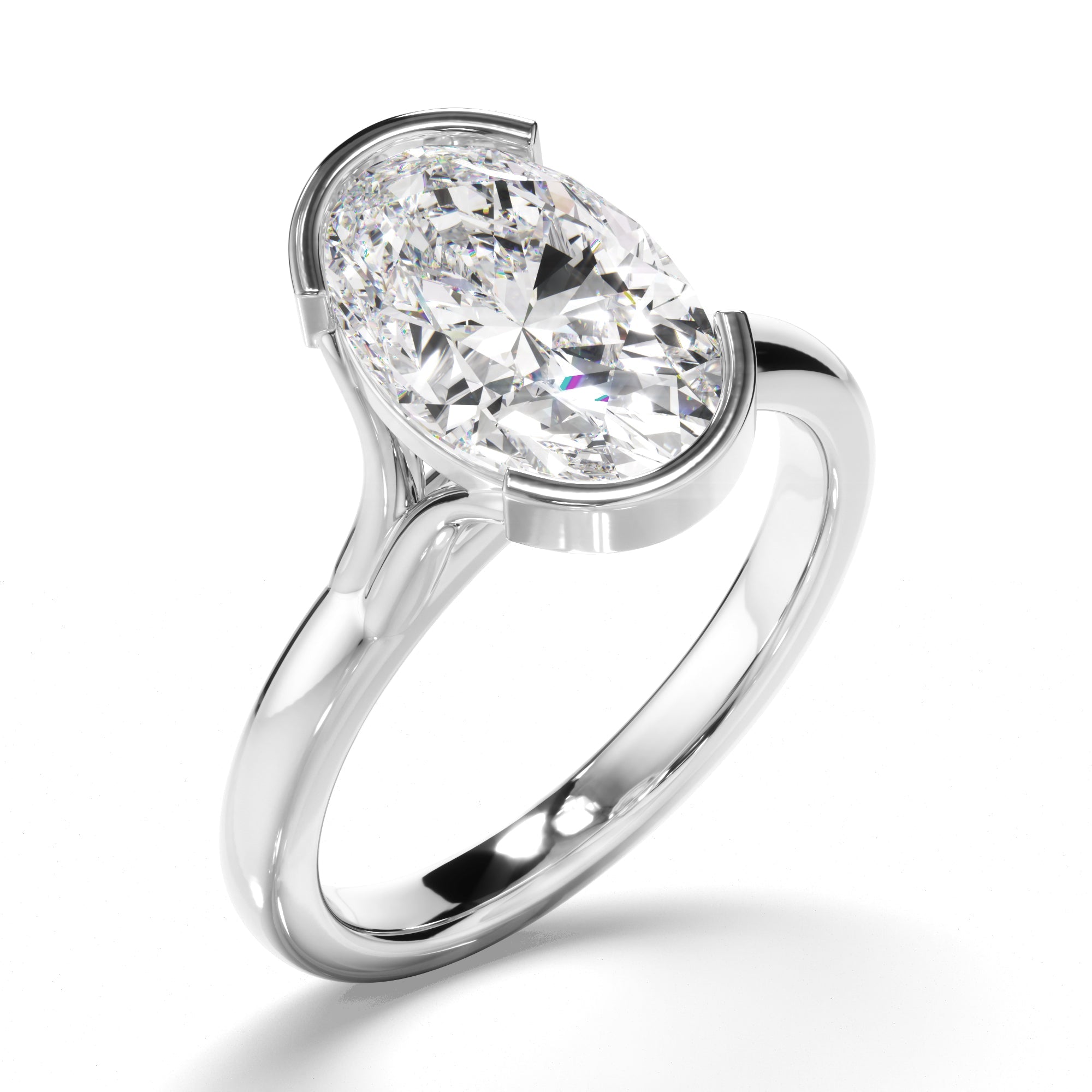 Oval Cut Diamond Half-Bezel Set Engagement Ring