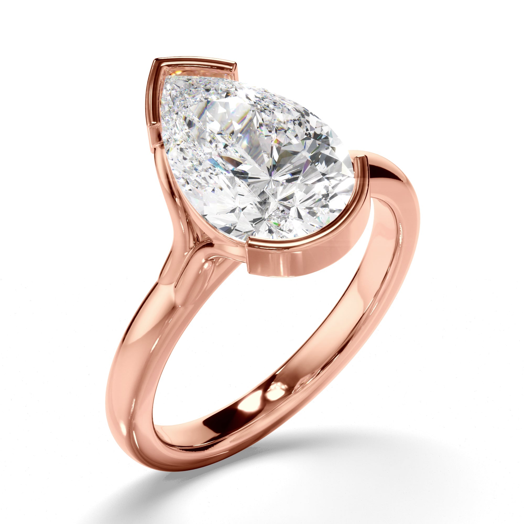 Pear Cut Diamond Half-Bezel Set Engagement Ring