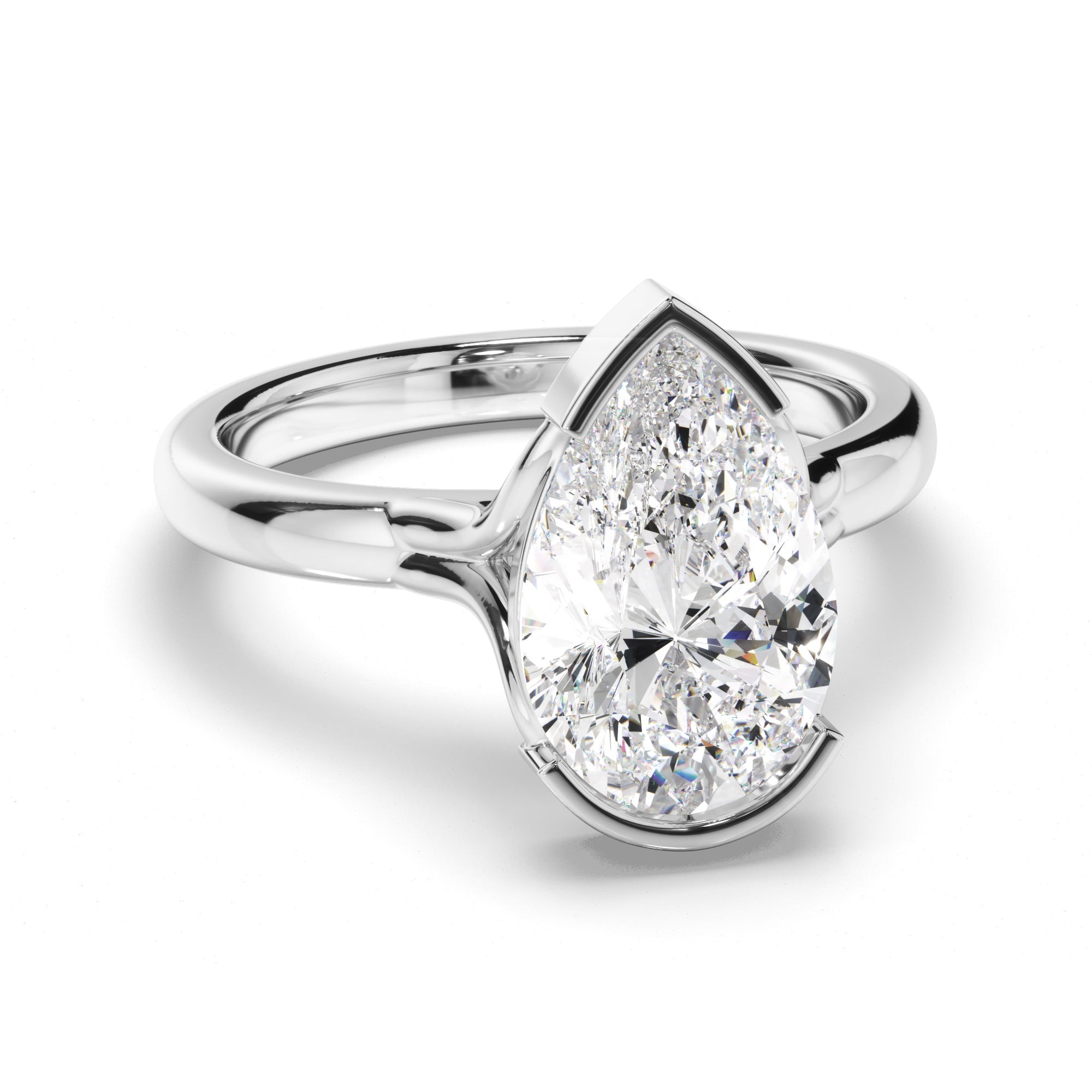Pear Cut Diamond Half-Bezel Set Engagement Ring