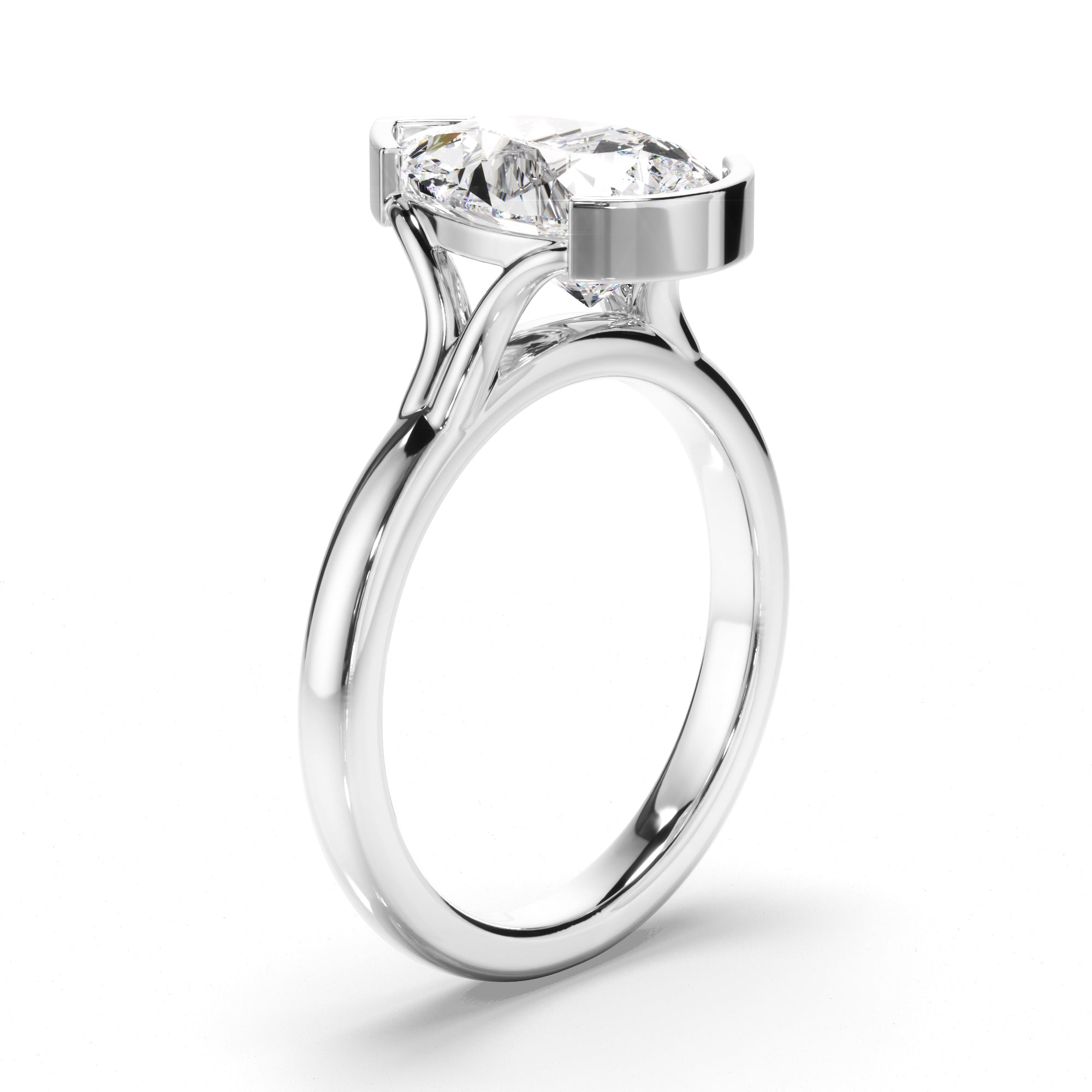 Pear Cut Diamond Half-Bezel Set Engagement Ring