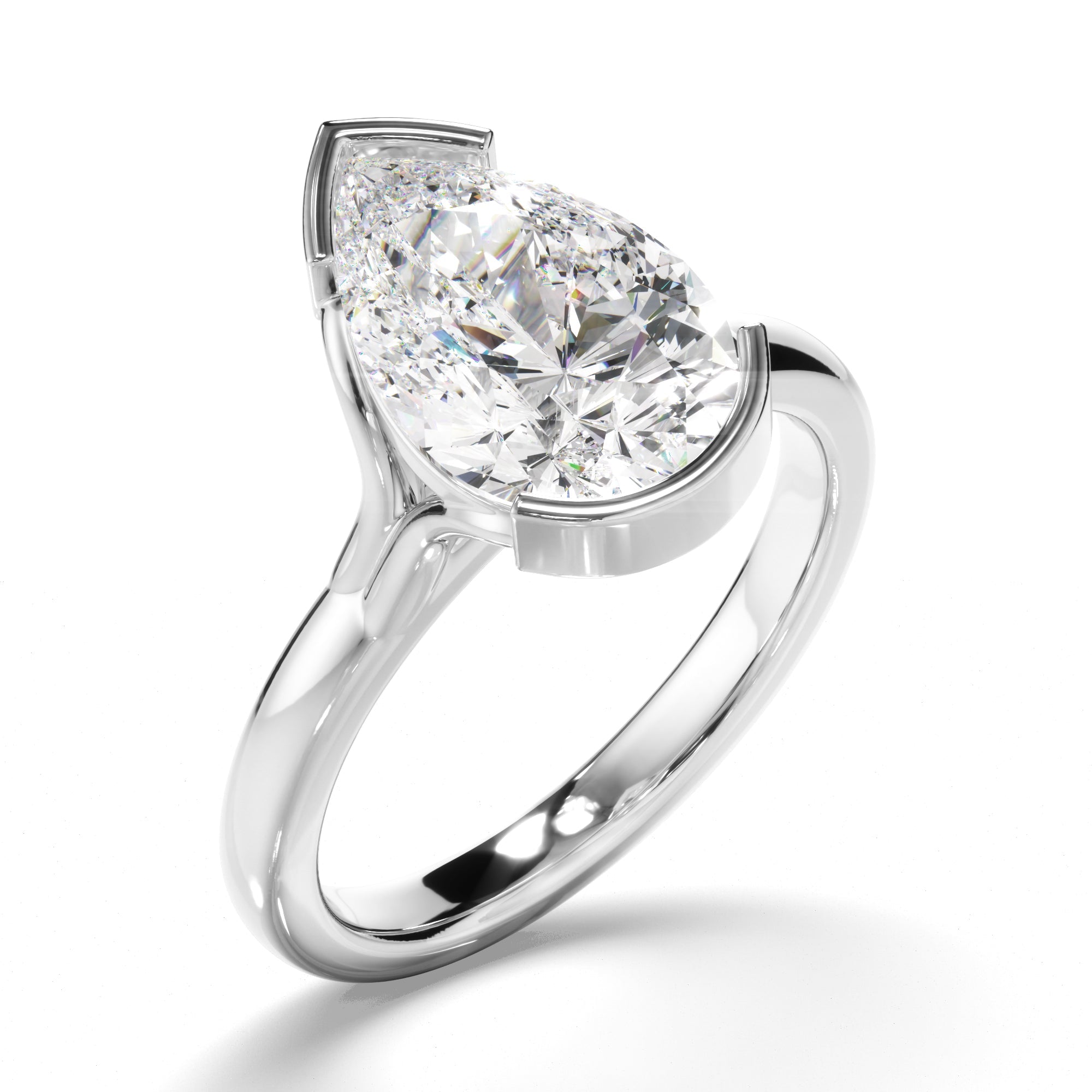 Pear Cut Diamond Half-Bezel Set Engagement Ring