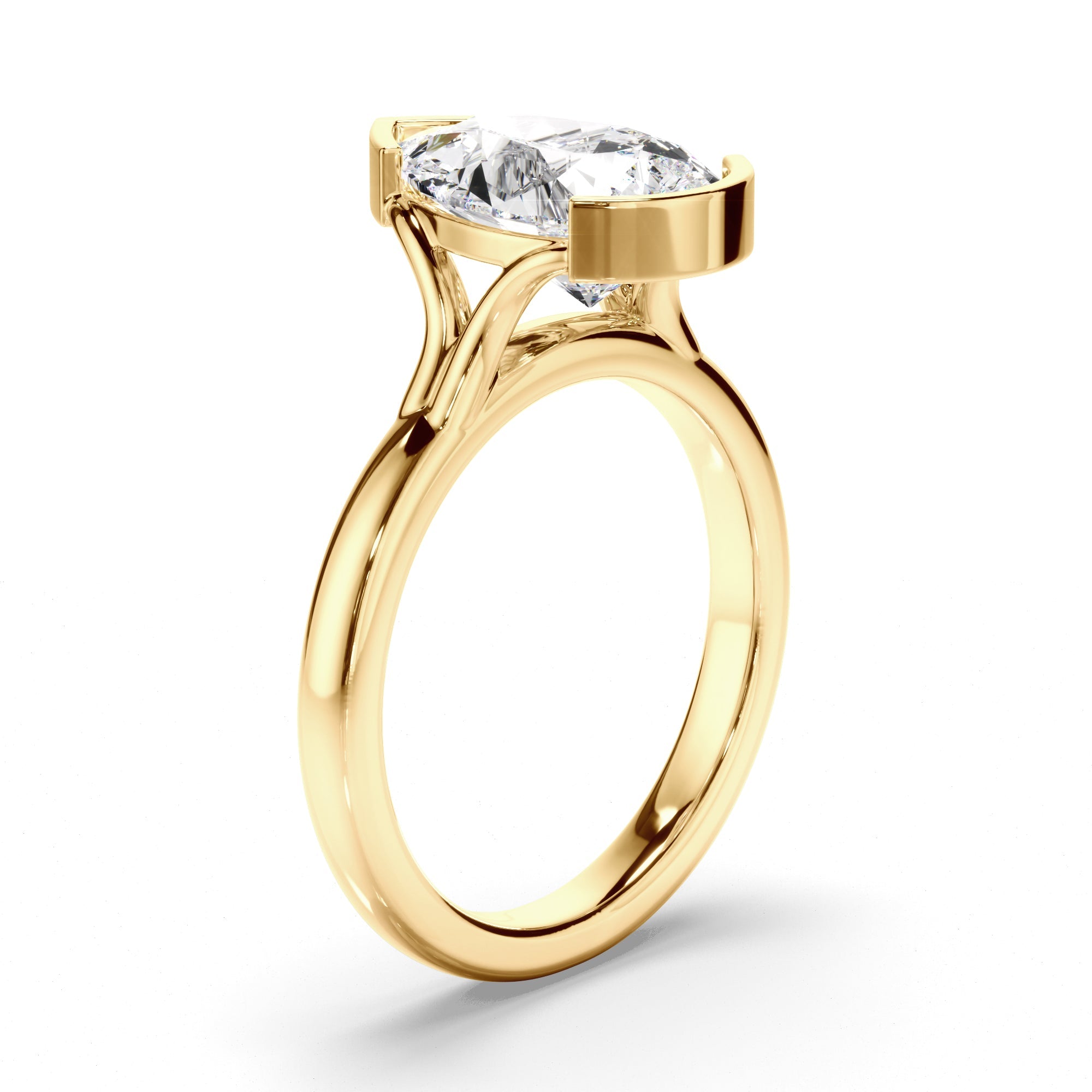 Pear Cut Diamond Half-Bezel Set Engagement Ring