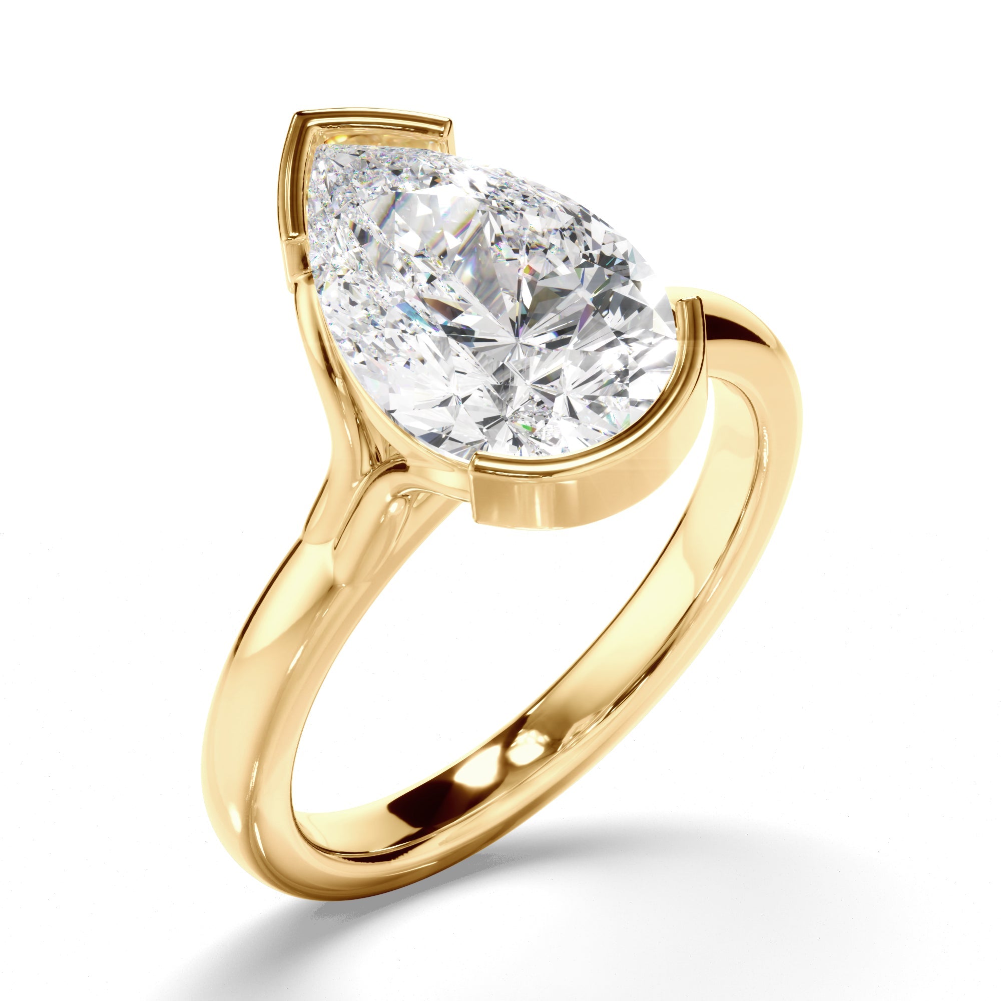 Pear Cut Diamond Half-Bezel Set Engagement Ring