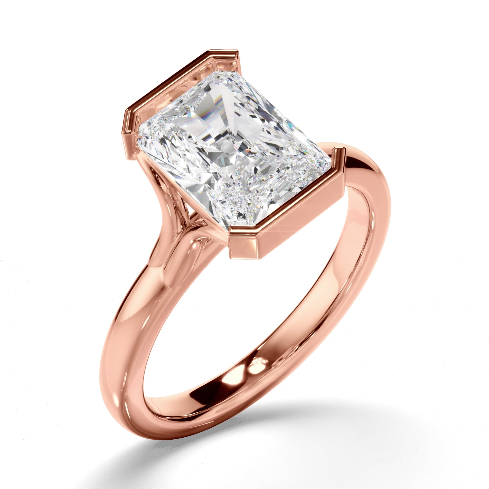Radiant Cut Diamond Half-Bezel Set Engagement Ring