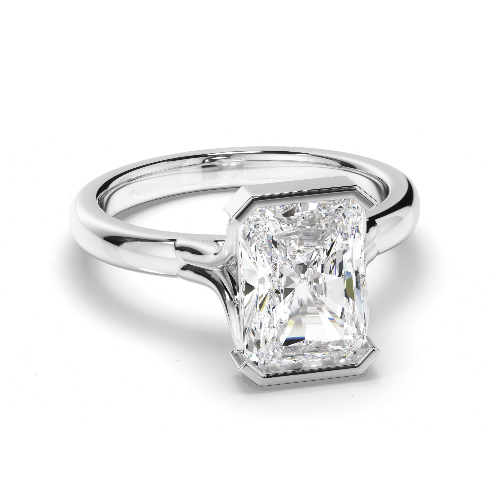 Radiant Cut Diamond Half-Bezel Set Engagement Ring