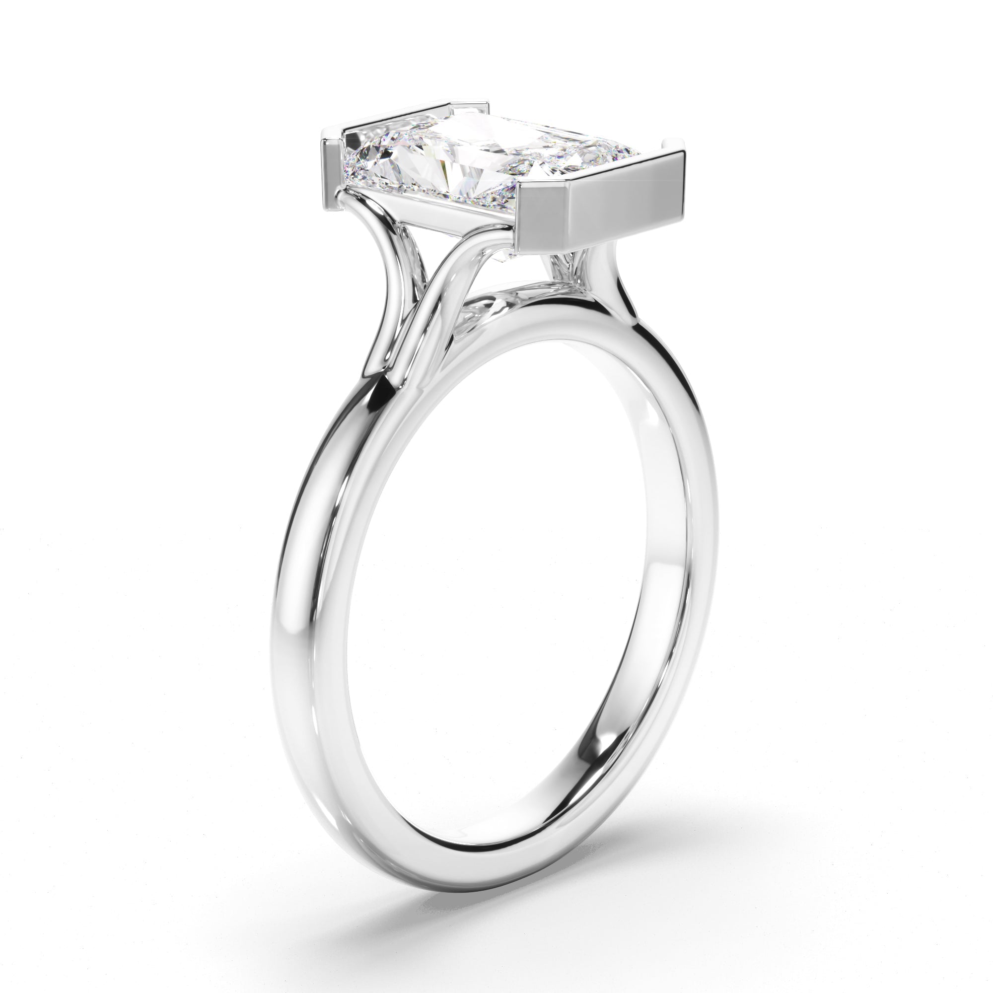 Radiant Cut Diamond Half-Bezel Set Engagement Ring
