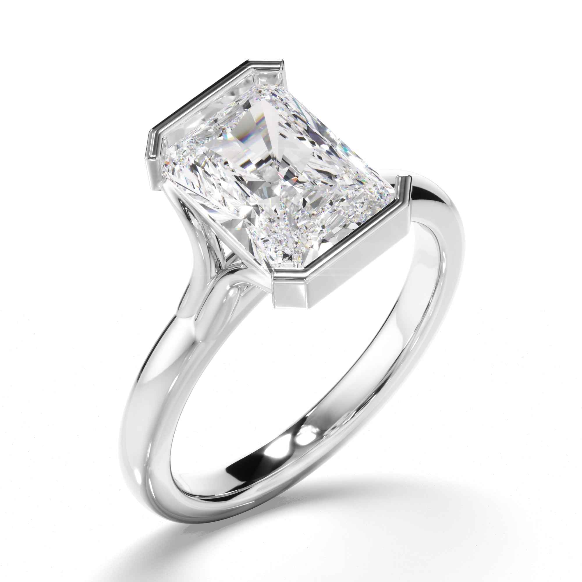 Radiant Cut Diamond Half-Bezel Set Engagement Ring