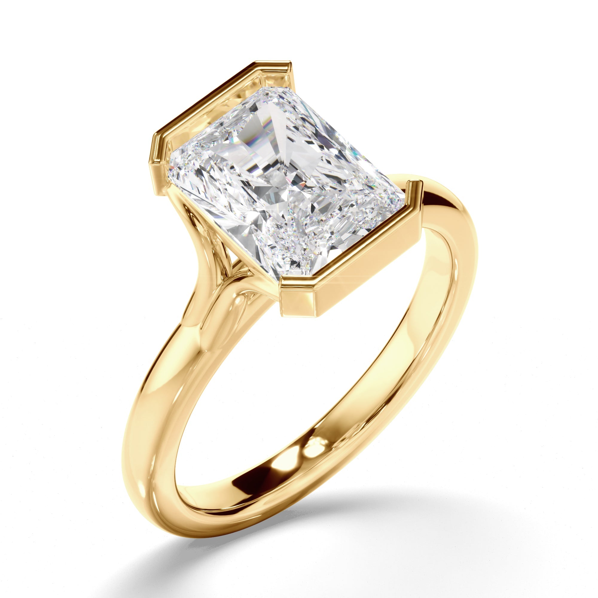 Radiant Cut Diamond Half-Bezel Set Engagement Ring